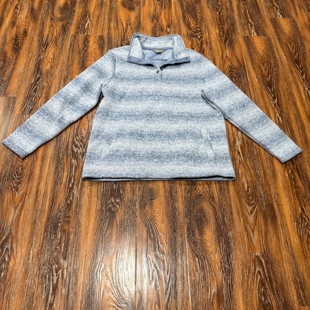 Natural Reflections M Fleece Pullover Women Blue Space Dye Snap Neck Sweater